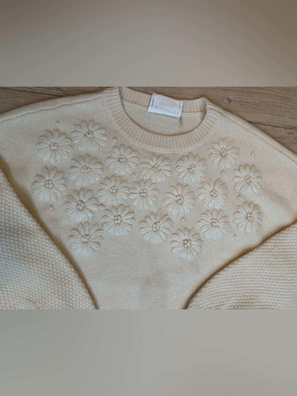 Tuckernuck Hyacinth House Ivory Floral Applique Crewneck Spring Sweater - Picture 2 of 12